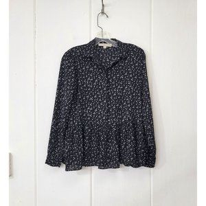 Loft Blouse Black and White Print with Peplum Waist